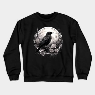 Gothic Crow, Full Moon, Roses, Raven Edgar Allan Poe Witchy Mystic Crewneck Sweatshirt